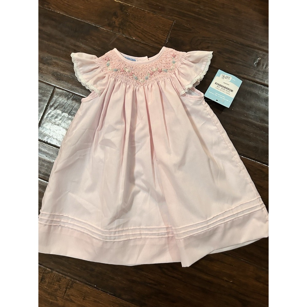 Anavini Hand Smocked Pink Dress Sz 12 Months Flower Sz 12 Months New Lace